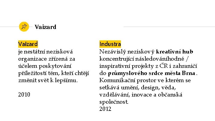 Vaizard je nestátní nezisková organizace zřízená za účelem poskytování příležitostí těm, kteří chtějí změnit