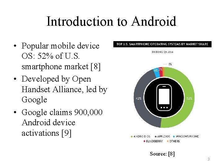 Introduction to Android • Popular mobile device OS: 52% of U. S. smartphone market