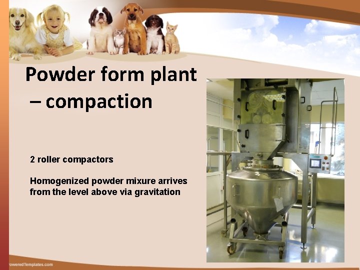 Powder form plant – compaction 2 roller compactors Homogenized powder mixure arrives from the