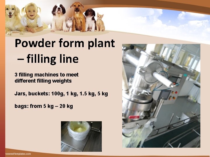 Powder form plant – filling line 3 filling machines to meet different filling weights