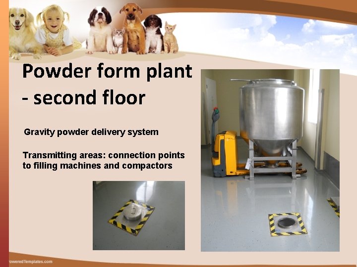 Powder form plant - second floor Gravity powder delivery system Transmitting areas: connection points