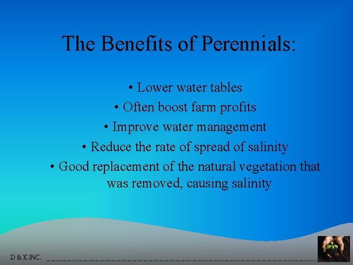 The Benefits of Perennials: • Lower water tables • Often boost farm profits •