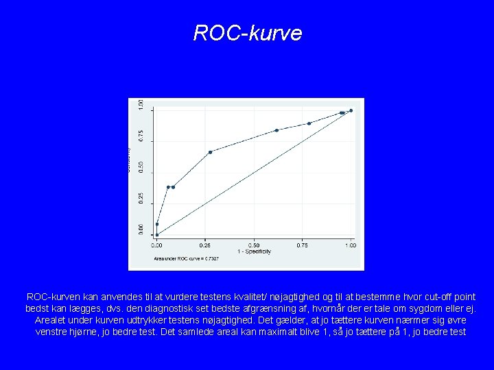 ROC-kurven kan anvendes til at vurdere testens kvalitet/ nøjagtighed og til at bestemme hvor