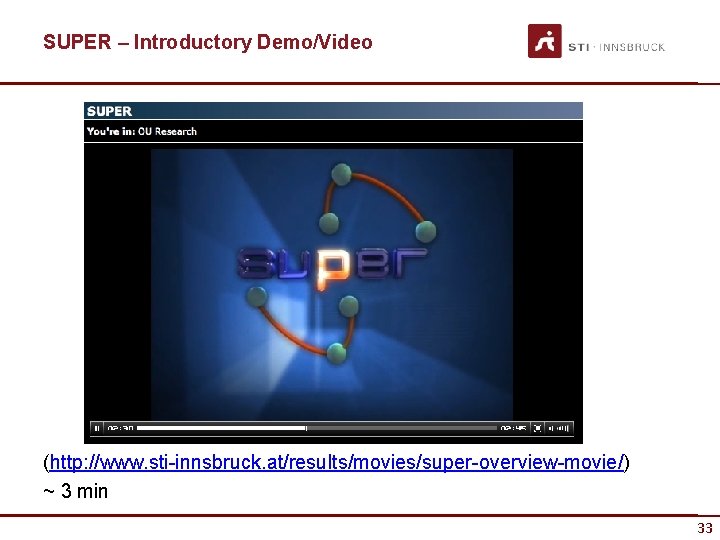 SUPER – Introductory Demo/Video (http: //www. sti-innsbruck. at/results/movies/super-overview-movie/) ~ 3 min 33 