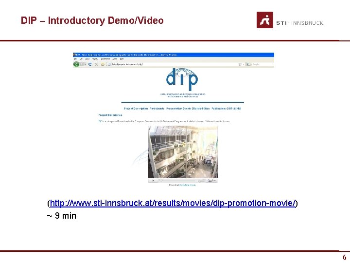 DIP – Introductory Demo/Video (http: //www. sti-innsbruck. at/results/movies/dip-promotion-movie/) ~ 9 min 6 