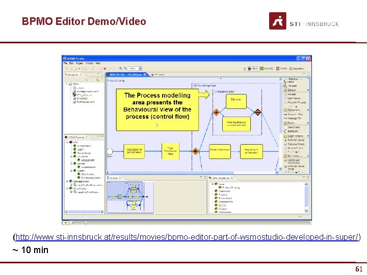 BPMO Editor Demo/Video (http: //www. sti-innsbruck. at/results/movies/bpmo-editor-part-of-wsmostudio-developed-in-super/) ~ 10 min 61 