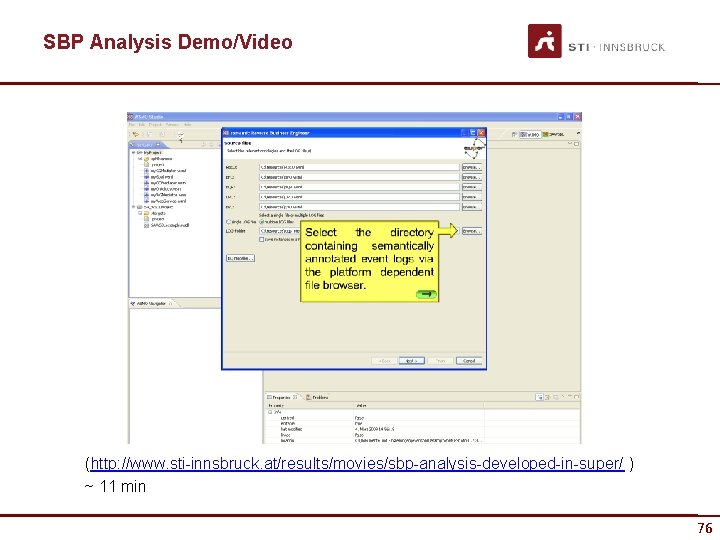 SBP Analysis Demo/Video (http: //www. sti-innsbruck. at/results/movies/sbp-analysis-developed-in-super/ ) ~ 11 min 76 