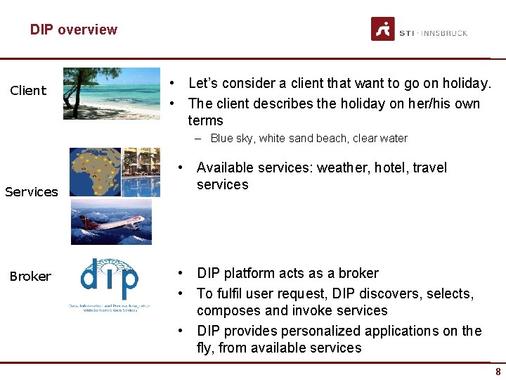 DIP overview Client • Let’s consider a client that want to go on holiday.