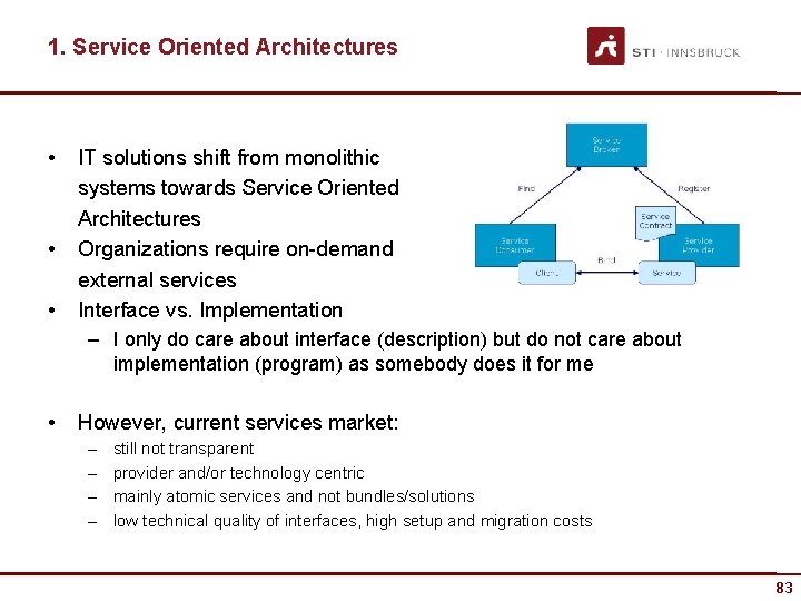 1. Service Oriented Architectures • • • IT solutions shift from monolithic systems towards