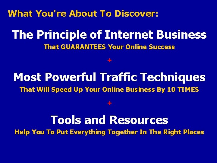 What You're About To Discover: The Principle of Internet Business That GUARANTEES Your Online