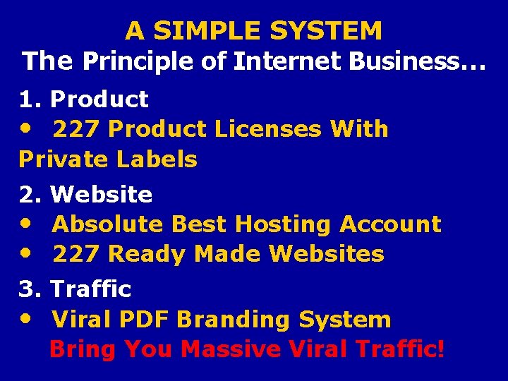 A SIMPLE SYSTEM The Principle of Internet Business… 1. Product • 227 Product Licenses