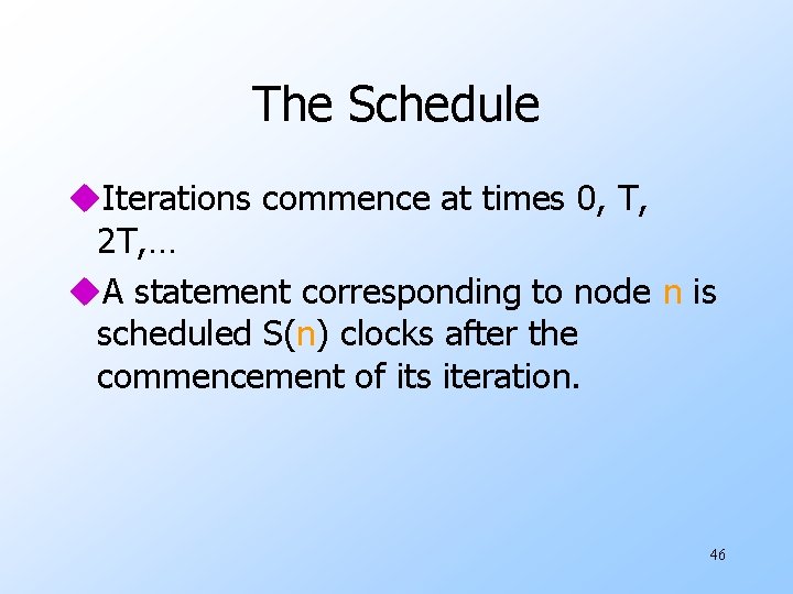 The Schedule u. Iterations commence at times 0, T, 2 T, … u. A