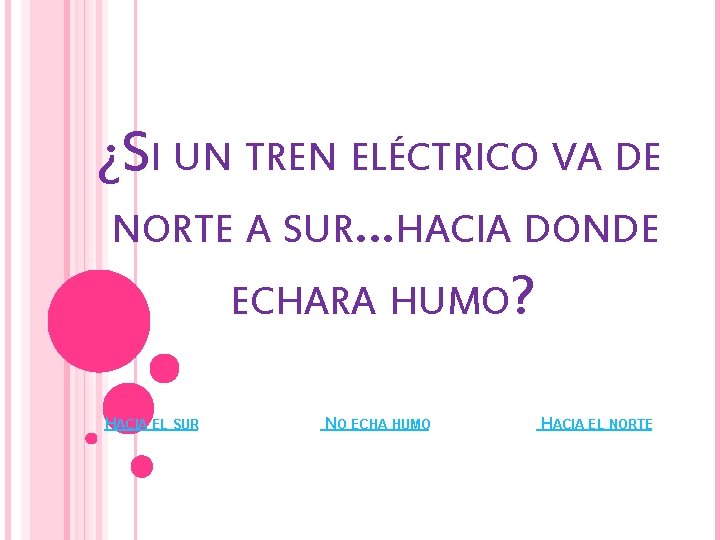 ¿SI UN TREN ELÉCTRICO VA DE NORTE A SUR…HACIA DONDE ECHARA HUMO? HACIA EL