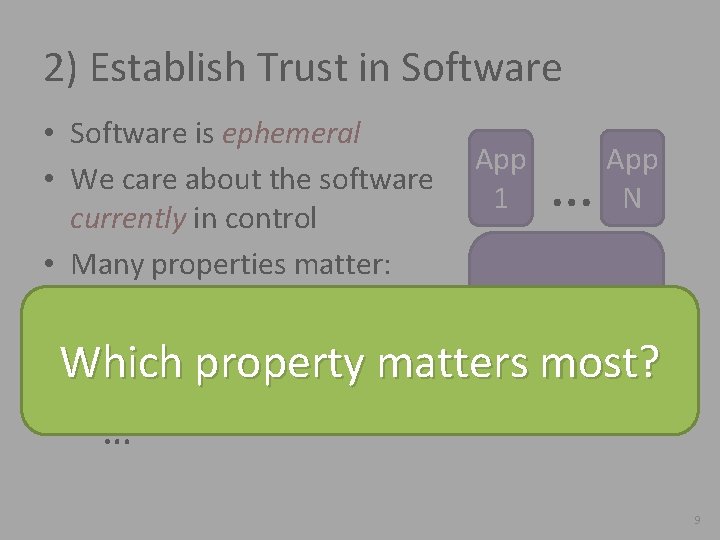 2) Establish Trust in Software • Software is ephemeral • We care about the