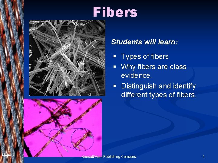 Fibers Students will learn: The student will learn: Chapter 6 § Types of fibers