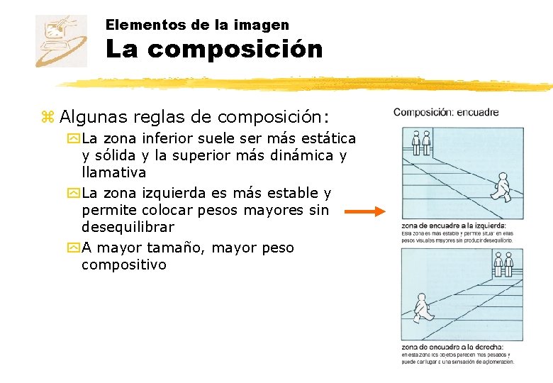 Elementos de la imagen La composición z Algunas reglas de composición: y La zona