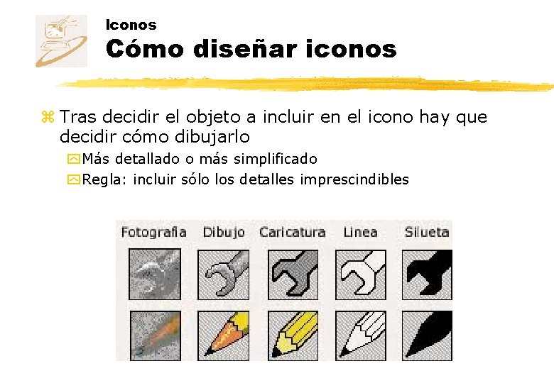 Iconos Cómo diseñar iconos z Tras decidir el objeto a incluir en el icono