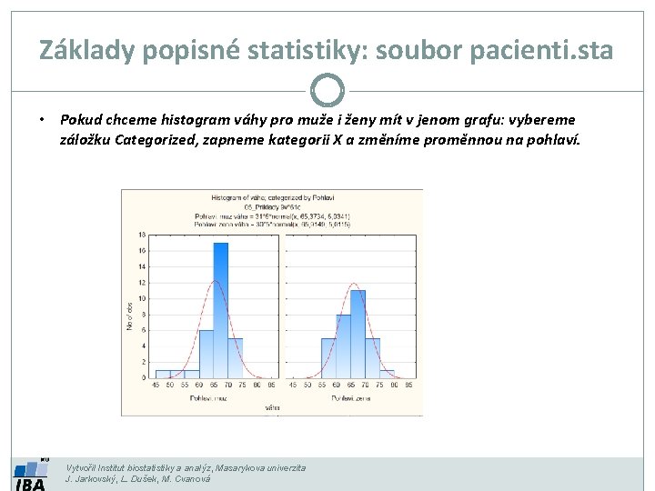 Základy popisné statistiky: soubor pacienti. sta • Pokud chceme histogram váhy pro muže i