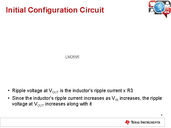 Initial Configuration Circuit LM 2695 • Ripple voltage at VOUT is the inductor’s ripple