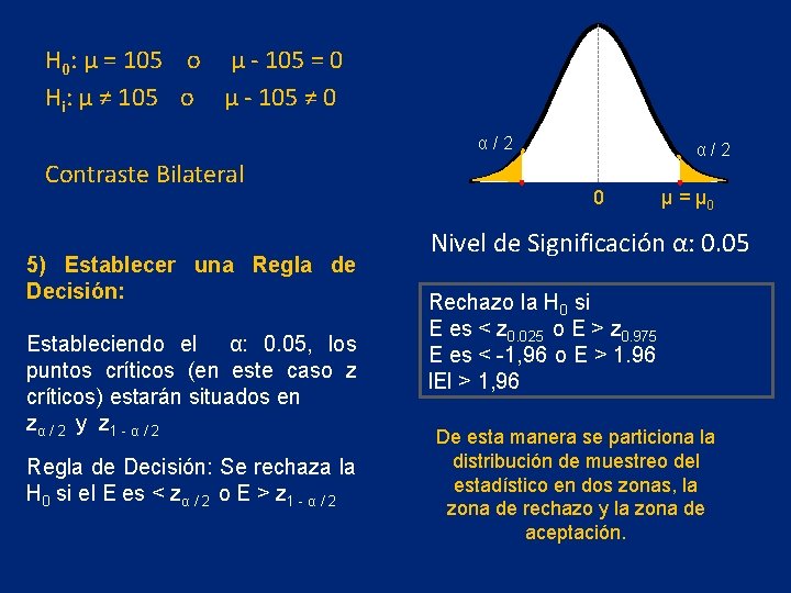 H 0: μ = 105 o μ - 105 = 0 Hi: μ ≠