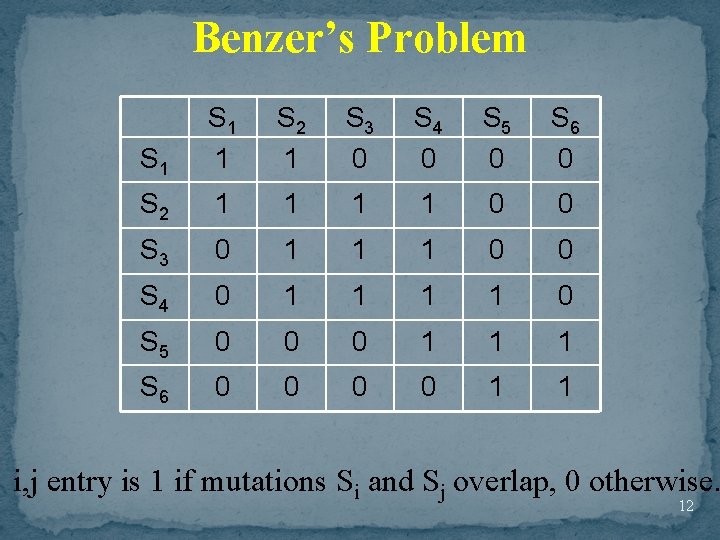 Benzer’s Problem S 1 1 S 2 1 S 3 0 S 4 0