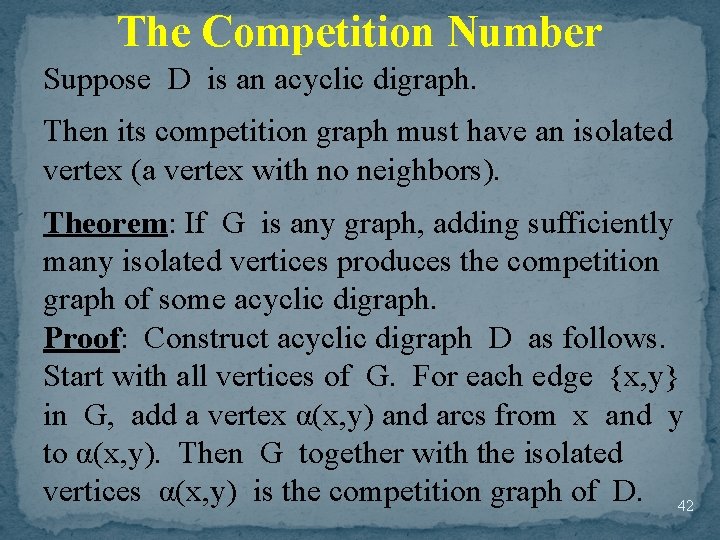 The Competition Number Suppose D is an acyclic digraph. Then its competition graph must