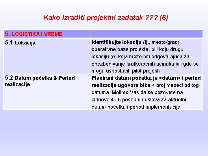 Kako izraditi projektni zadatak ? ? ? (6) 5. LOGISTIKA I VREME 5. 1