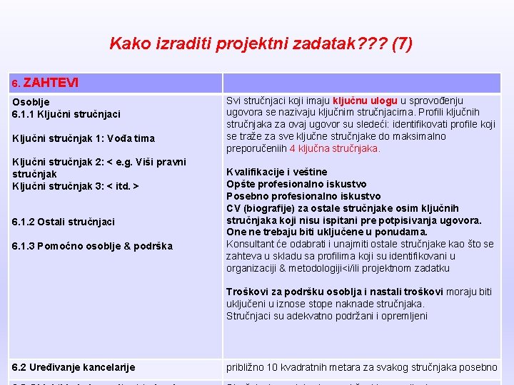 Kako izraditi projektni zadatak? ? ? (7) 6. ZAHTEVI Osoblje 6. 1. 1 Ključni