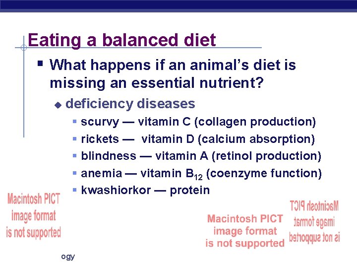 Eating a balanced diet § What happens if an animal’s diet is missing an