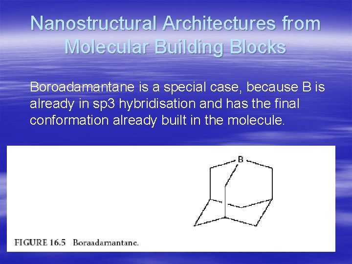 Nanostructural Architectures from Molecular Building Blocks Boroadamantane is a special case, because B is