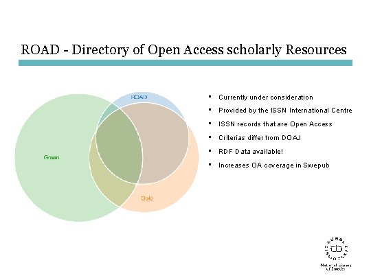 ROAD - Directory of Open Access scholarly Resources • Currently under consideration • Provided