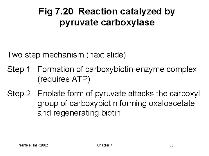 Fig 7. 20 Reaction catalyzed by pyruvate carboxylase Two step mechanism (next slide) Step