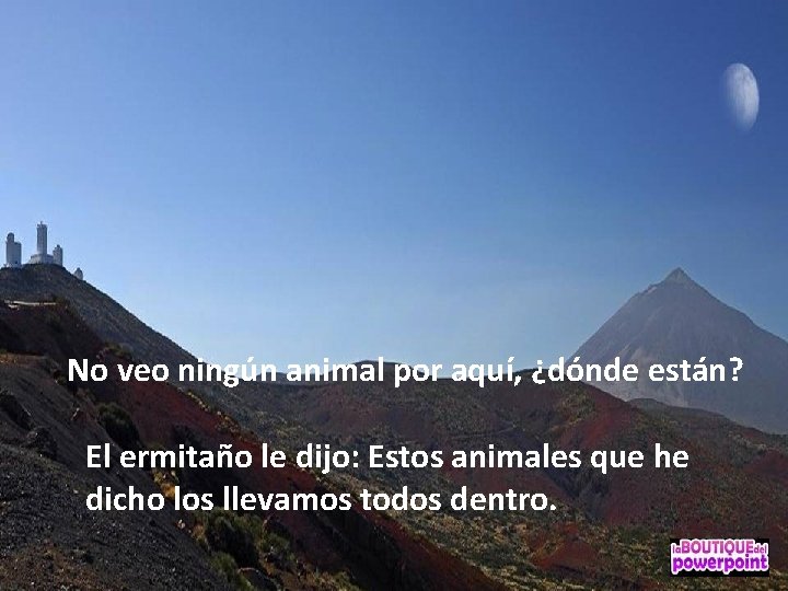 No veo ningún animal por aquí, ¿dónde están? El ermitaño le dijo: Estos animales