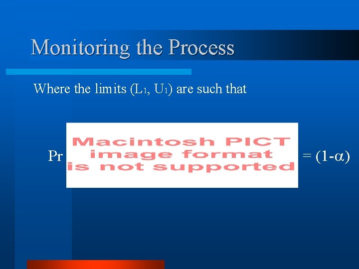 Monitoring the Process Where the limits (L 1, U 1) are such that Pr