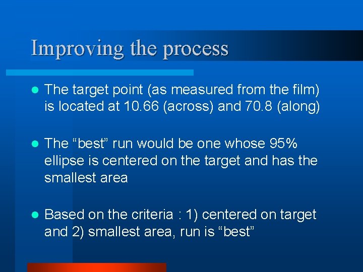 Improving the process l The target point (as measured from the film) is located
