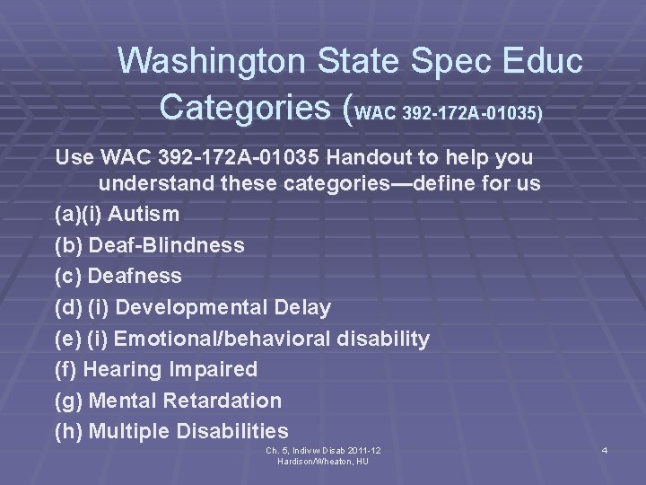 Washington State Spec Educ Categories (WAC 392 -172 A-01035) Use WAC 392 -172 A-01035
