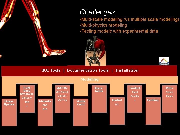 Challenges • Multi-scale modeling (vs multiple scale modeling) • Multi-physics modeling • Testing models