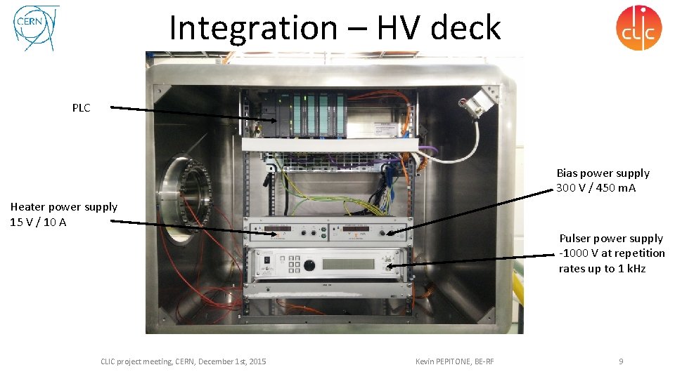 Integration – HV deck PLC Bias power supply 300 V / 450 m. A