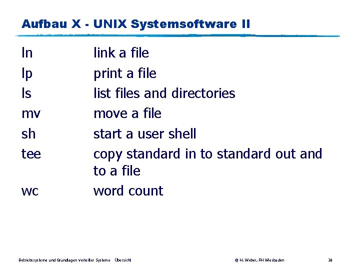 Aufbau X - UNIX Systemsoftware II ln lp ls mv sh tee wc link