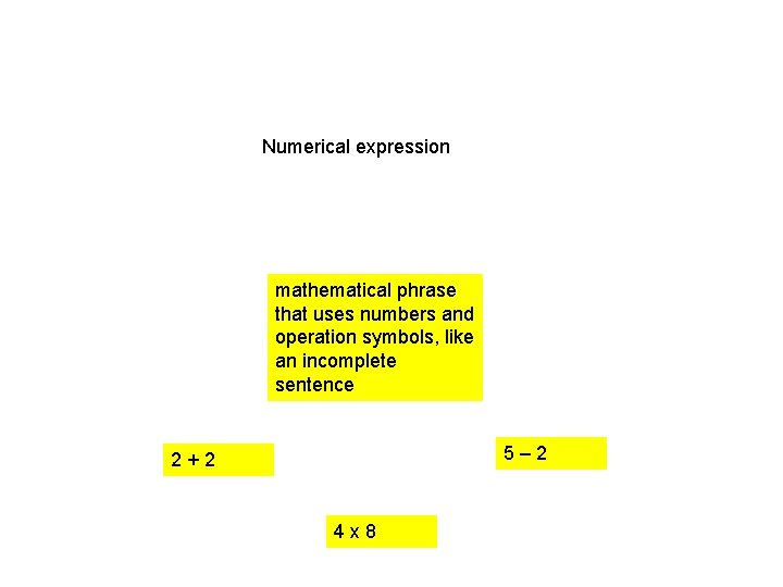 Numerical expression mathematical phrase that uses numbers and operation symbols, like an incomplete sentence