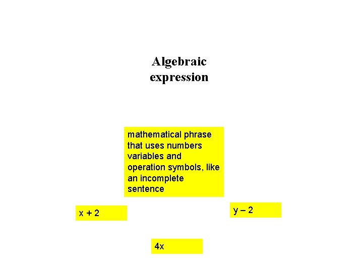 Algebraic expression mathematical phrase that uses numbers variables and operation symbols, like an incomplete