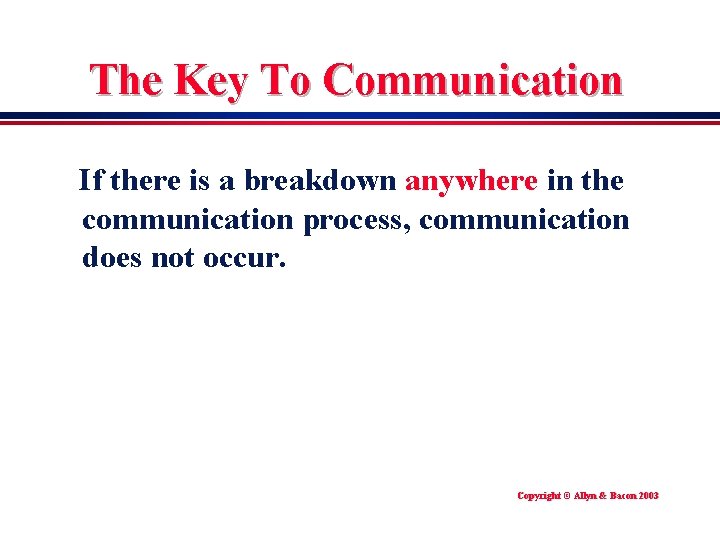 The Key To Communication If there is a breakdown anywhere in the communication process,