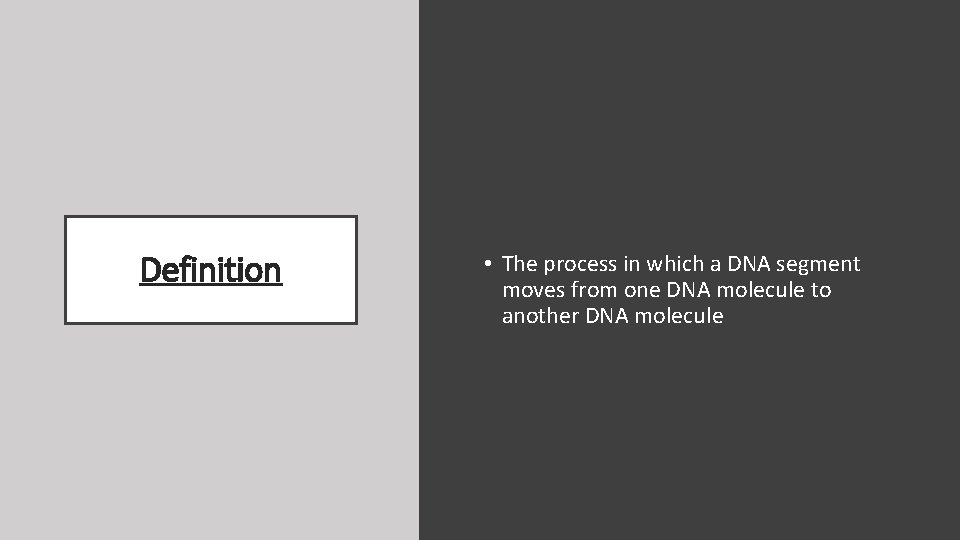 Definition • The process in which a DNA segment moves from one DNA molecule