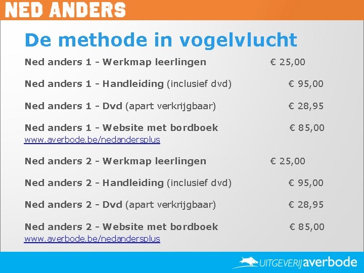 De methode in vogelvlucht Ned anders 1 - Werkmap leerlingen € 25, 00 Ned