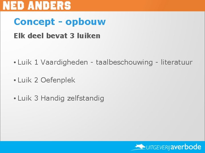 Concept - opbouw Elk deel bevat 3 luiken • Luik 1 Vaardigheden - taalbeschouwing