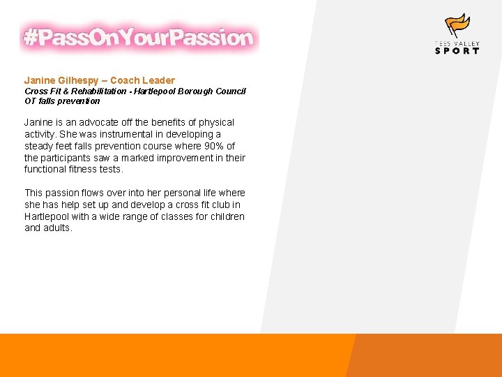Janine Gilhespy – Coach Leader Cross Fit & Rehabilitation - Hartlepool Borough Council OT