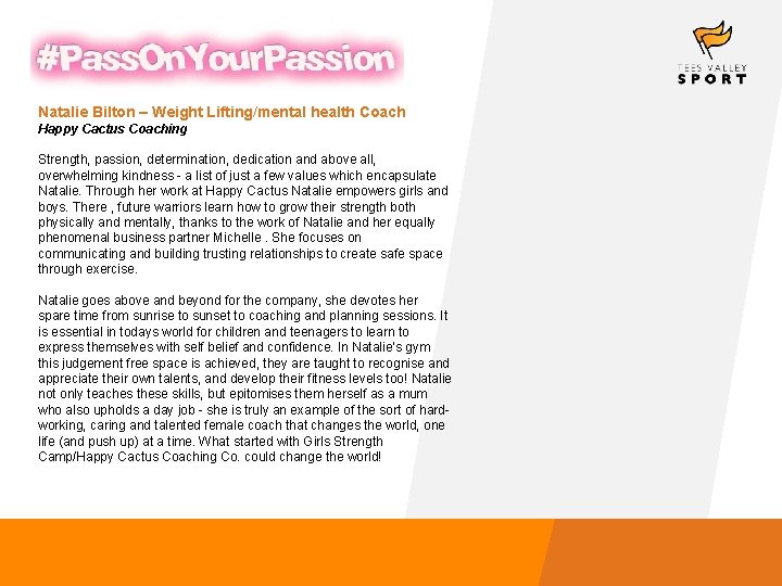 Natalie Bilton – Weight Lifting/mental health Coach Happy Cactus Coaching Strength, passion, determination, dedication