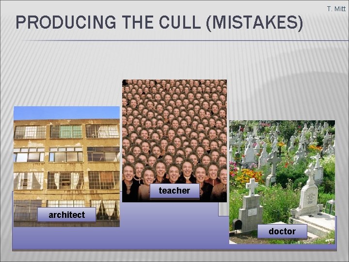 PRODUCING THE CULL (MISTAKES) I teacher II architect doctor III T. Mitt 