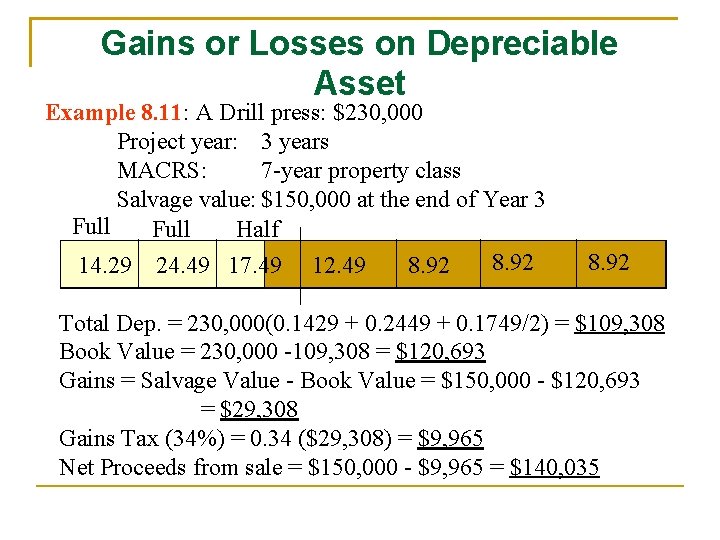 Gains or Losses on Depreciable Asset Example 8. 11: A Drill press: $230, 000