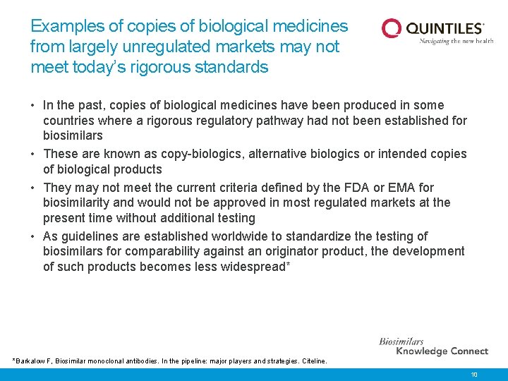 Examples of copies of biological medicines from largely unregulated markets may not meet today’s